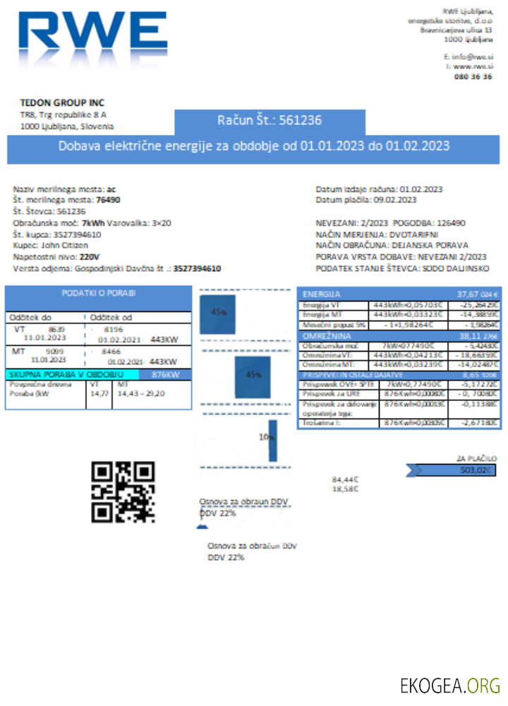 RWE justificatif de domicile électricité facture d'entreprise de service public, SCR